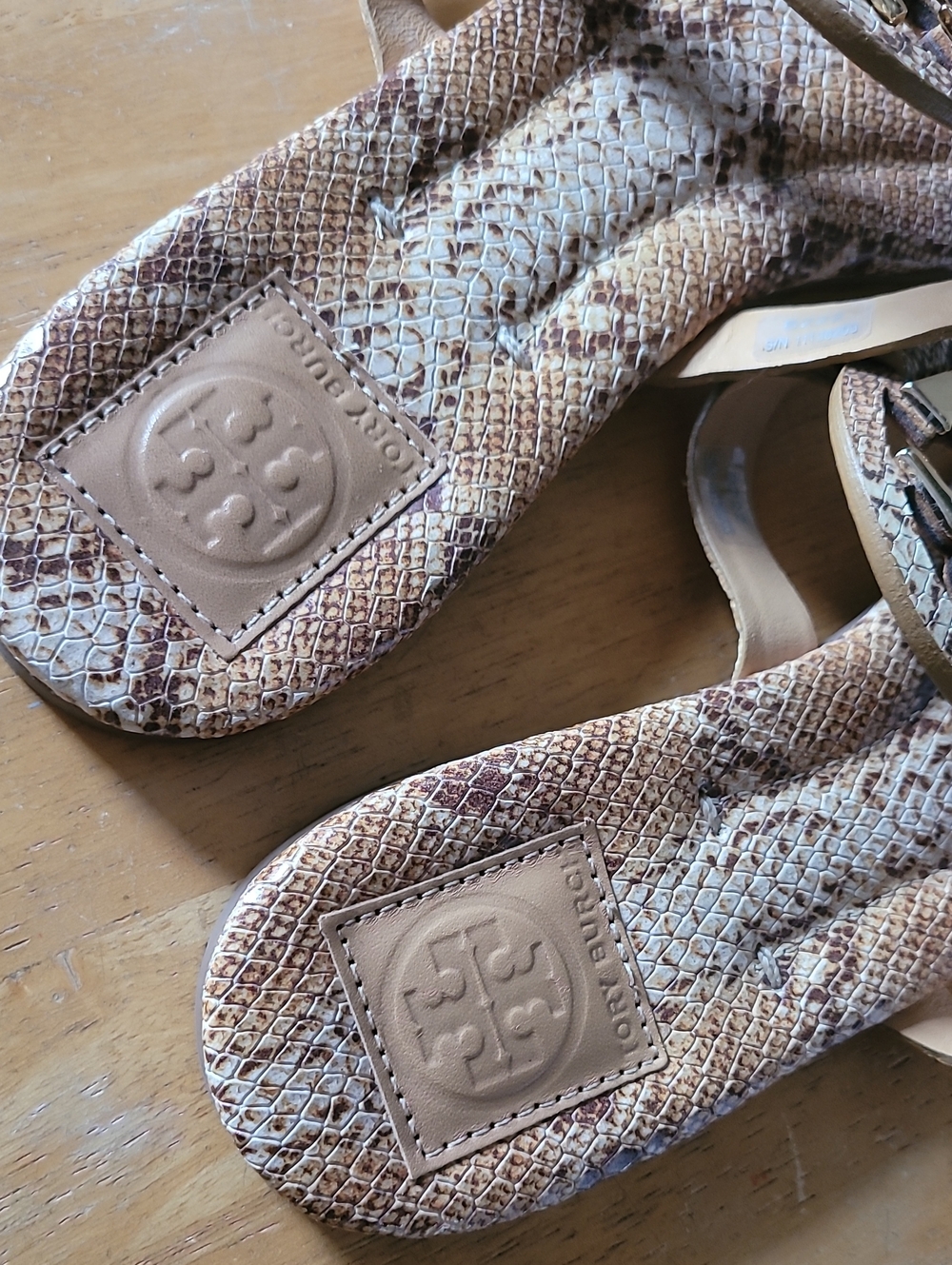 Tory Burch Metal Miller Sandal Python Snakeskin Print Leather Thong Flat - Picture 6 of 10